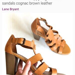 LANE BRYANT strappy caged heeled sandals cognac brown leather